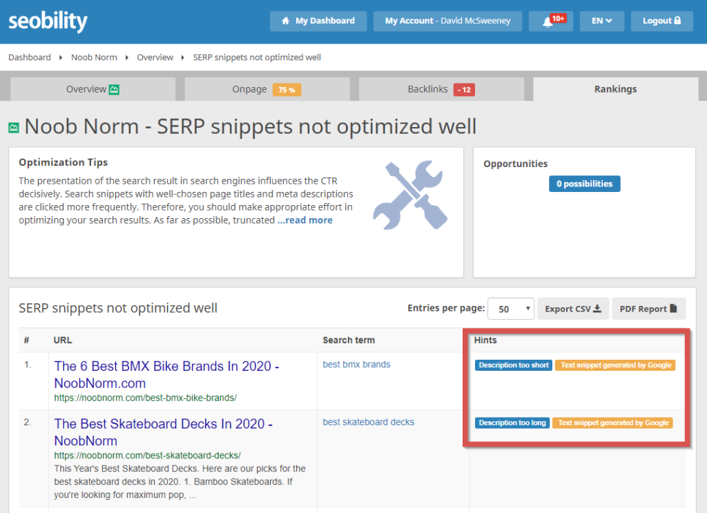 search snippets not optimized well