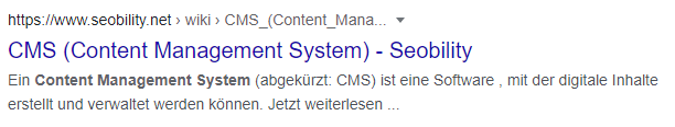 search snippet of our cms article